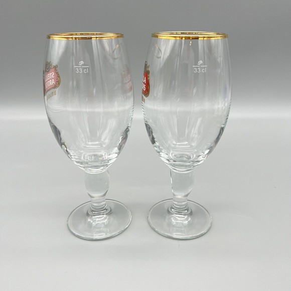 Stella Artois Chalice Beer Glasses Gold Rim 33cl Set of 2 EUC Fathers Day Gift - Picture 2 of 11